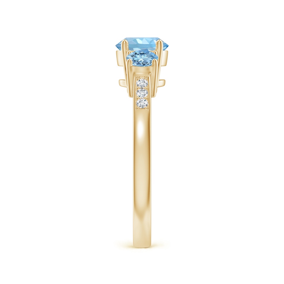 6mm AAAA Three Stone Round Aquamarine Ring with Diamond Accents in Yellow Gold side-2