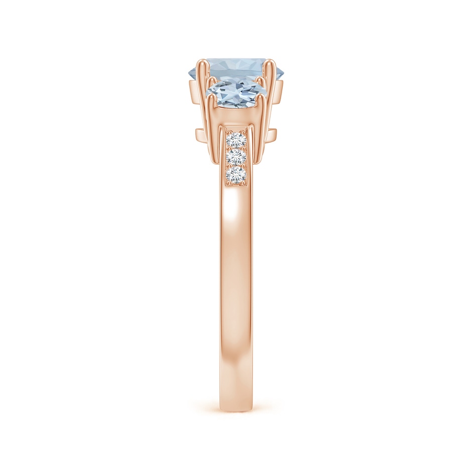 7mm A Three Stone Round Aquamarine Ring with Diamond Accents in Rose Gold side-2