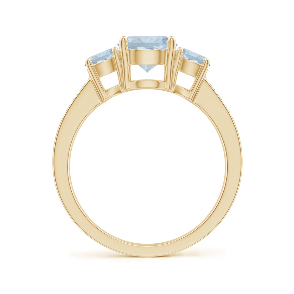 7mm A Three Stone Round Aquamarine Ring with Diamond Accents in Yellow Gold side-1