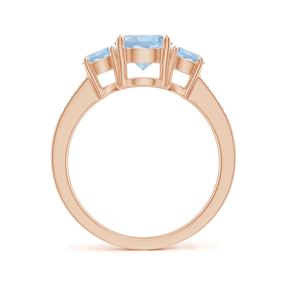 7mm AA Three Stone Round Aquamarine Ring with Diamond Accents in Rose Gold side-1