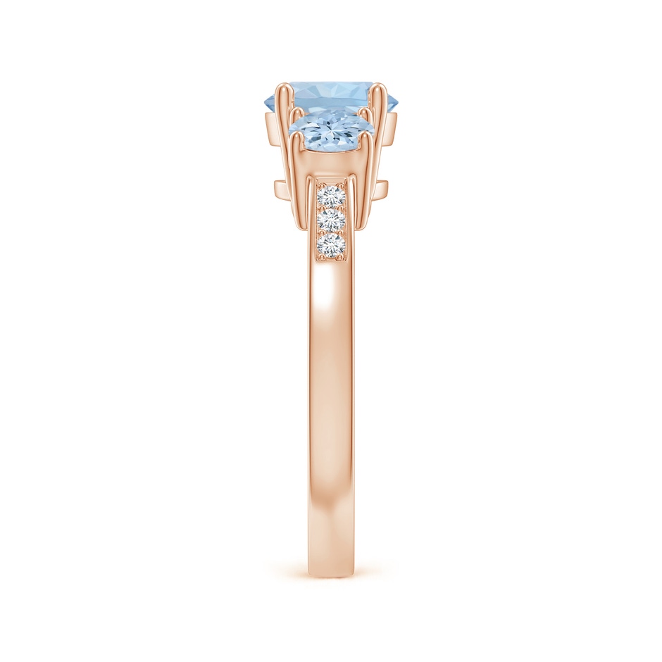 7mm AA Three Stone Round Aquamarine Ring with Diamond Accents in Rose Gold side-2