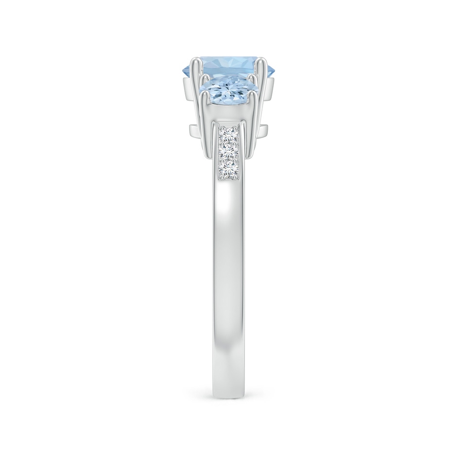 7mm AA Three Stone Round Aquamarine Ring with Diamond Accents in White Gold side-2