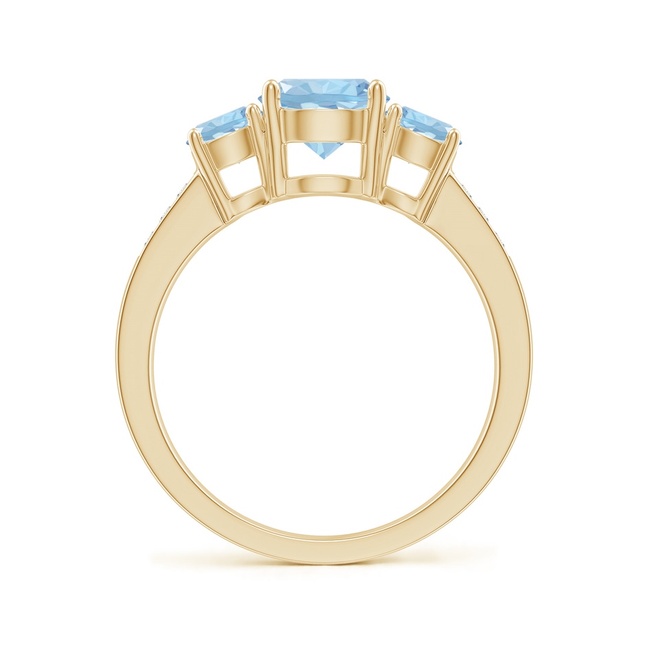 7mm AAA Three Stone Round Aquamarine Ring with Diamond Accents in Yellow Gold side-1