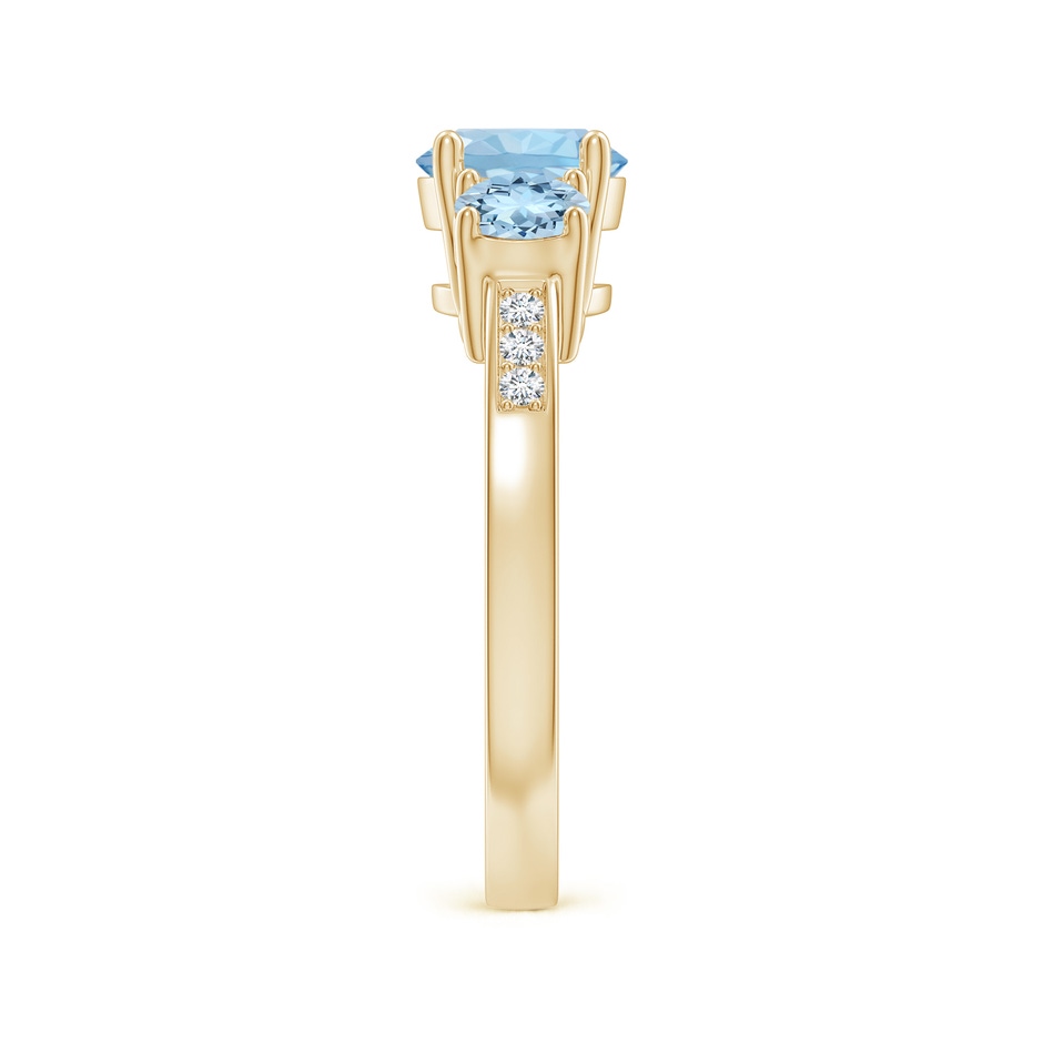 7mm AAA Three Stone Round Aquamarine Ring with Diamond Accents in Yellow Gold side-2