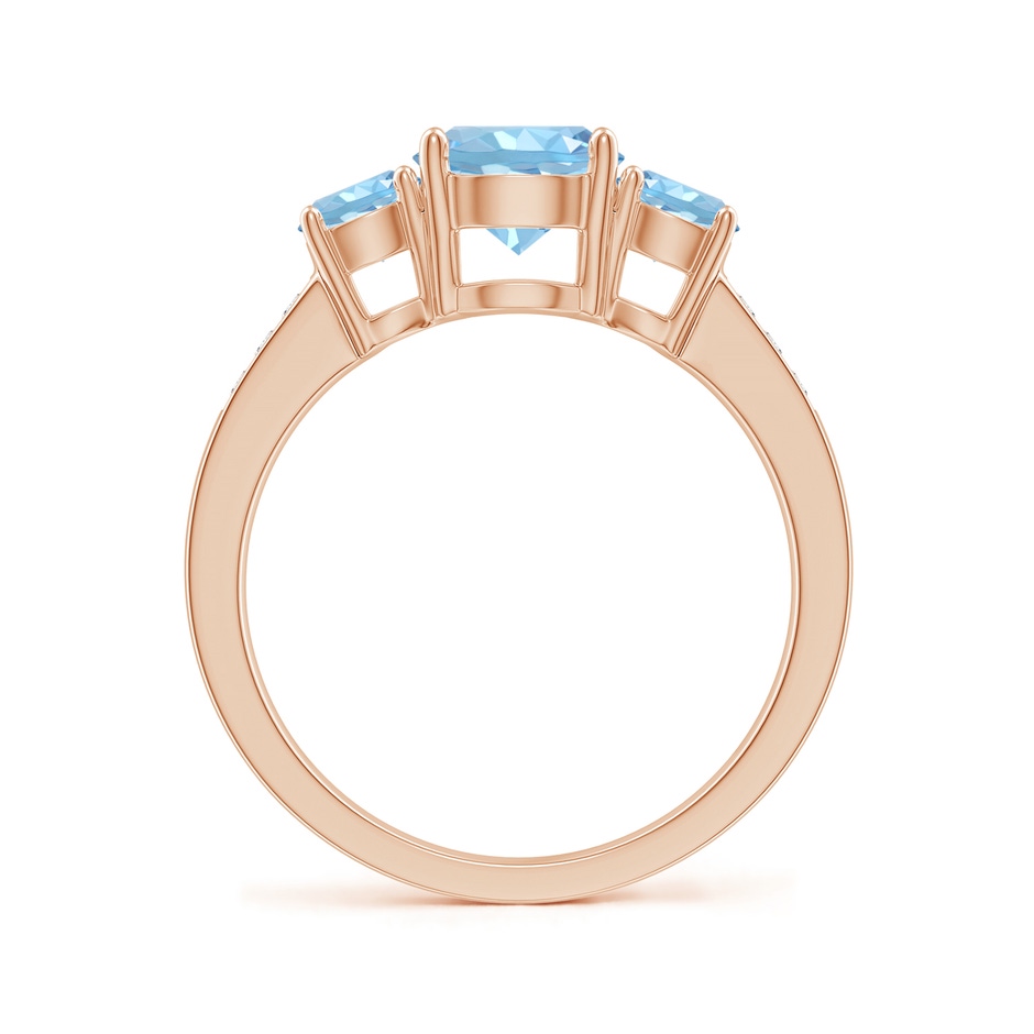 7mm AAAA Three Stone Round Aquamarine Ring with Diamond Accents in Rose Gold side-1