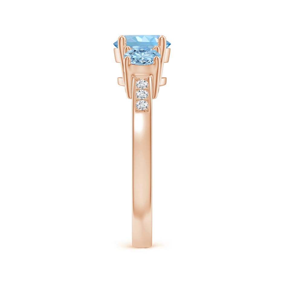7mm AAAA Three Stone Round Aquamarine Ring with Diamond Accents in Rose Gold side-2