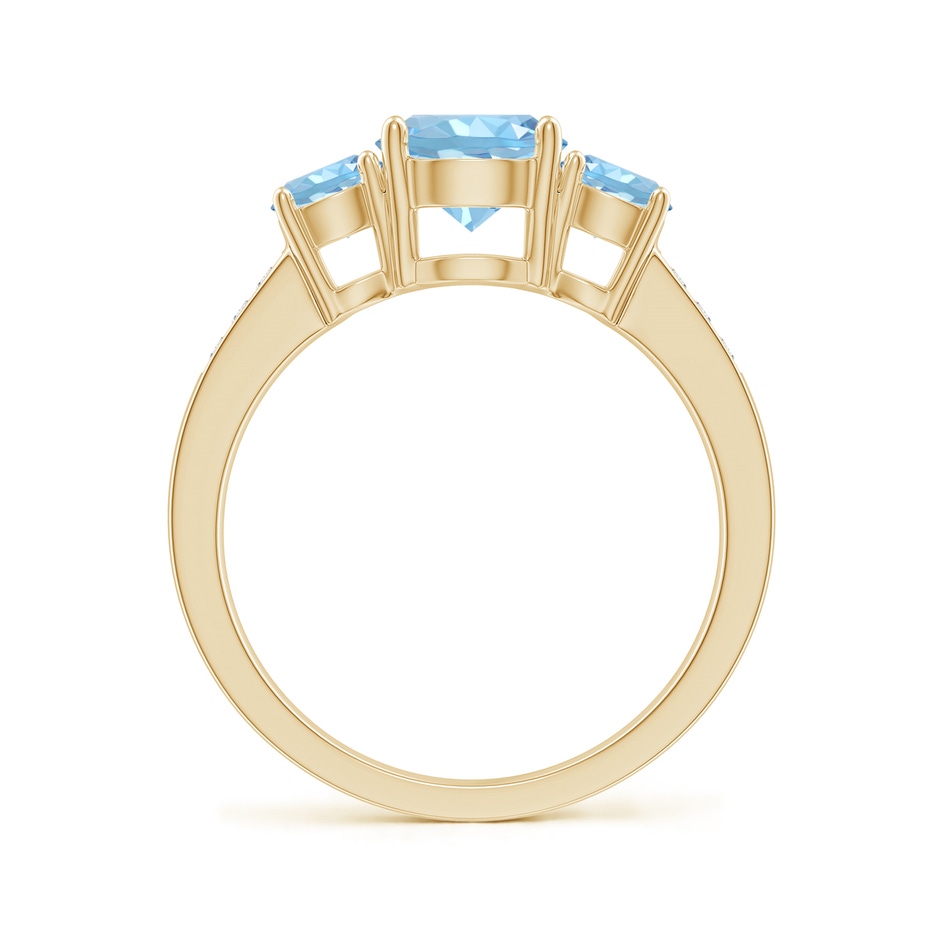 7mm AAAA Three Stone Round Aquamarine Ring with Diamond Accents in Yellow Gold side-1
