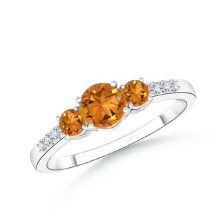 5mm AAA Three Stone Round Citrine Ring with Diamond Accents in P950 Platinum