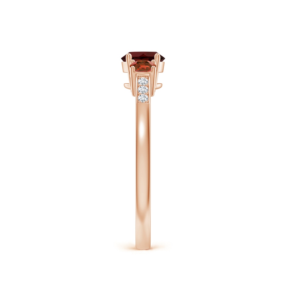 5mm AA Three Stone Round Garnet Ring with Diamond Accents in Rose Gold side 299
