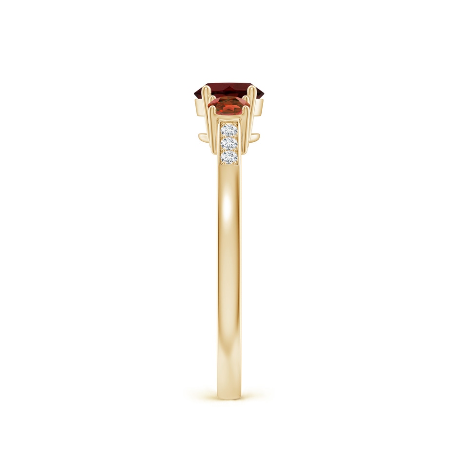 5mm AA Three Stone Round Garnet Ring with Diamond Accents in Yellow Gold side 299