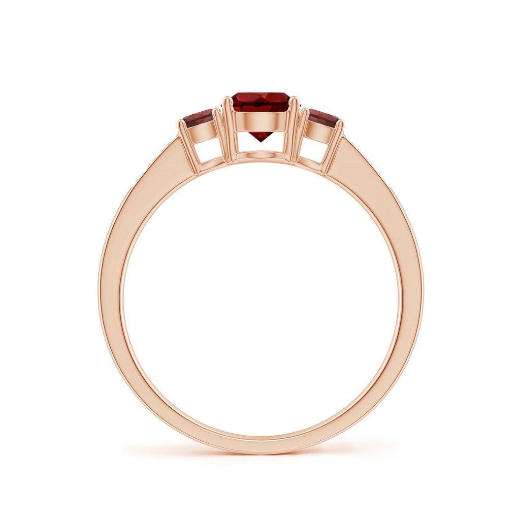 5mm AAAA Three Stone Round Garnet Ring with Diamond Accents in Rose Gold - side 199