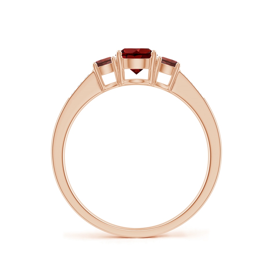 5mm AAAA Three Stone Round Garnet Ring with Diamond Accents in Rose Gold side 199