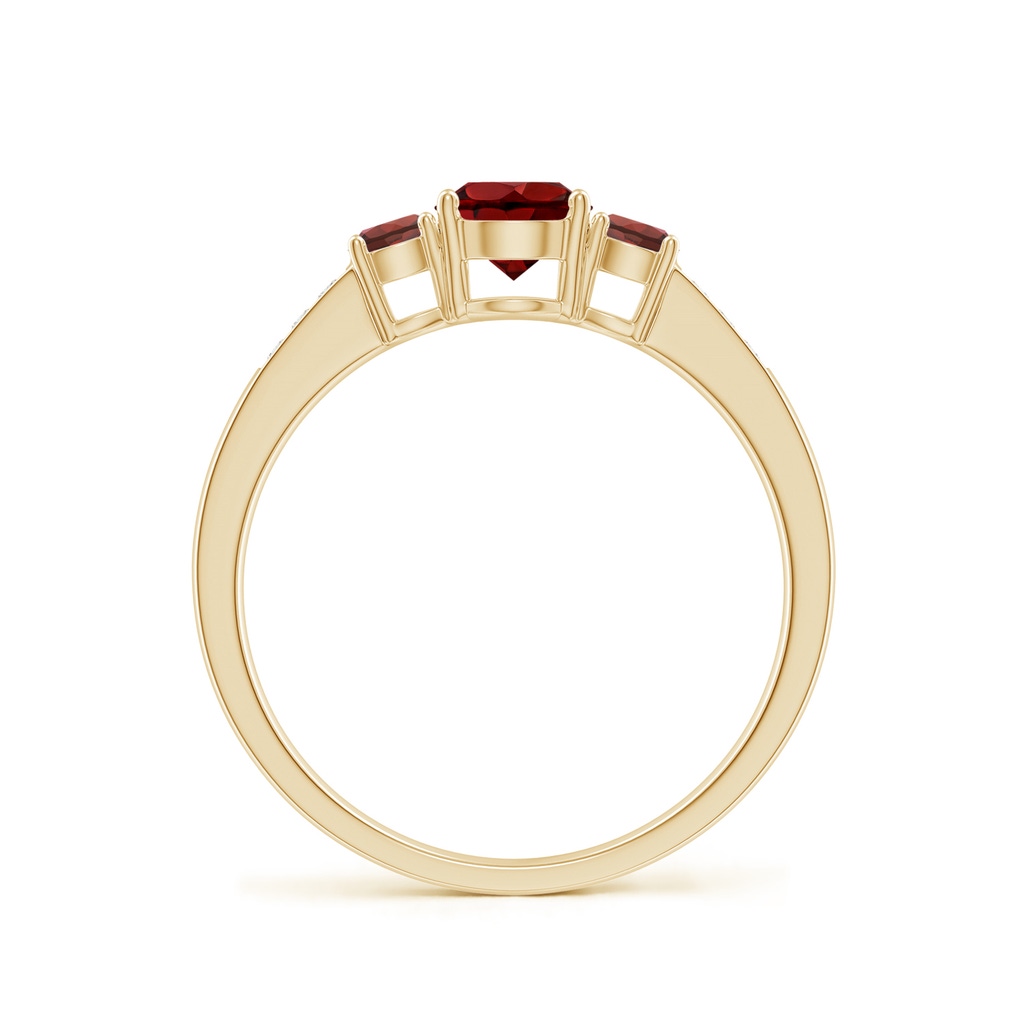5mm AAAA Three Stone Round Garnet Ring with Diamond Accents in Yellow Gold Side 199