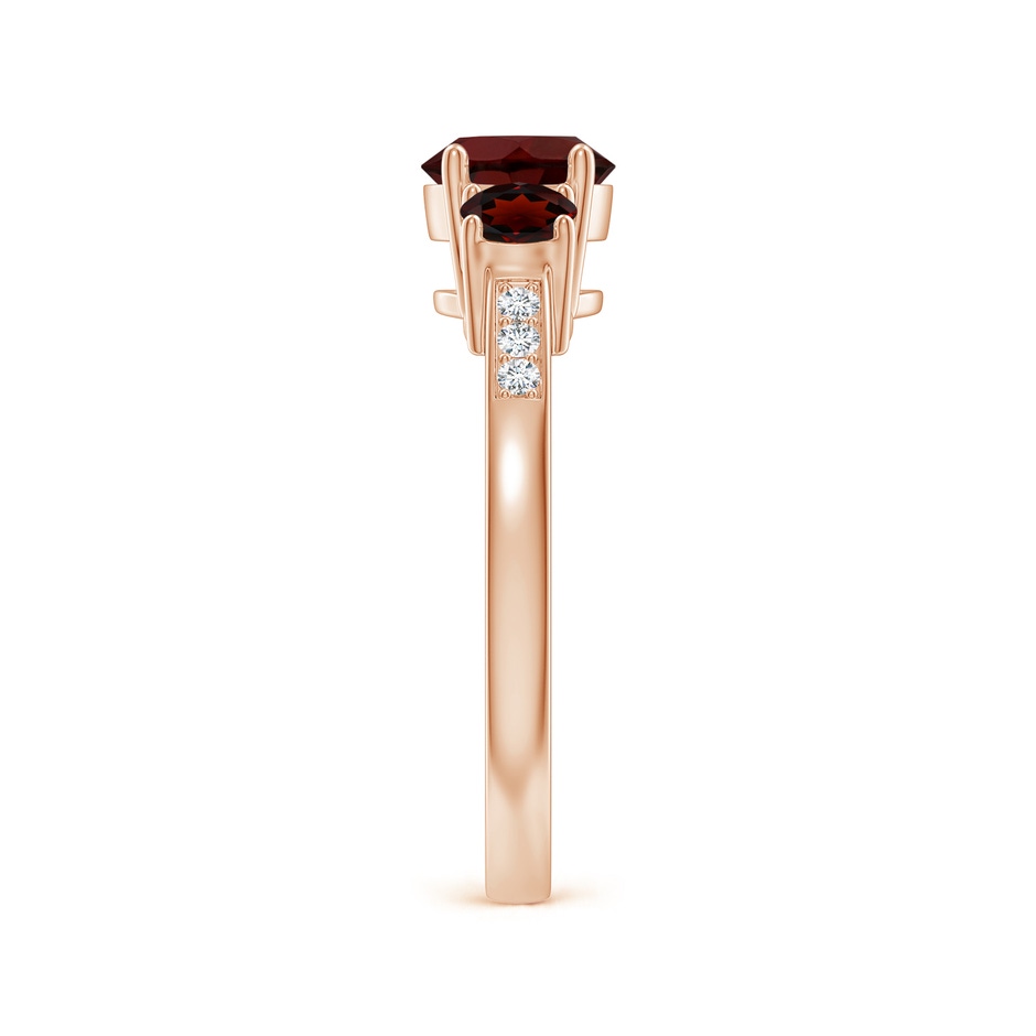 6mm AA Three Stone Round Garnet Ring with Diamond Accents in Rose Gold side 299