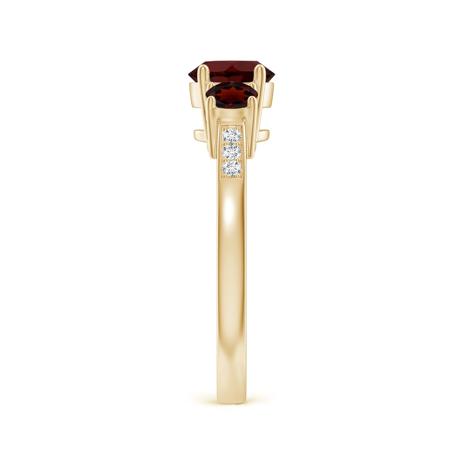 6mm AA Three Stone Round Garnet Ring with Diamond Accents in Yellow Gold side 299
