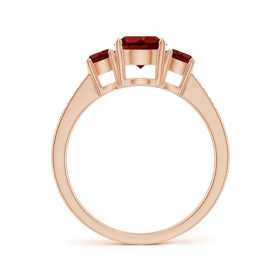 6mm AAAA Three Stone Round Garnet Ring with Diamond Accents in Rose Gold side 199