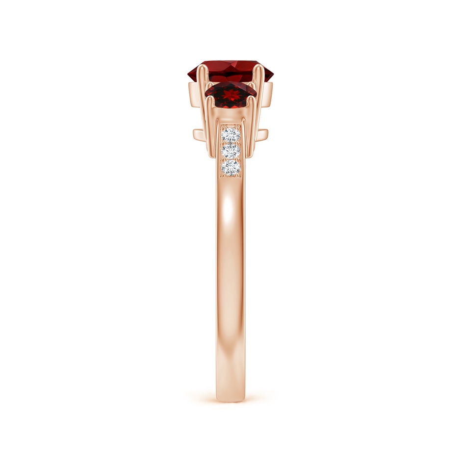 6mm AAAA Three Stone Round Garnet Ring with Diamond Accents in Rose Gold side 299
