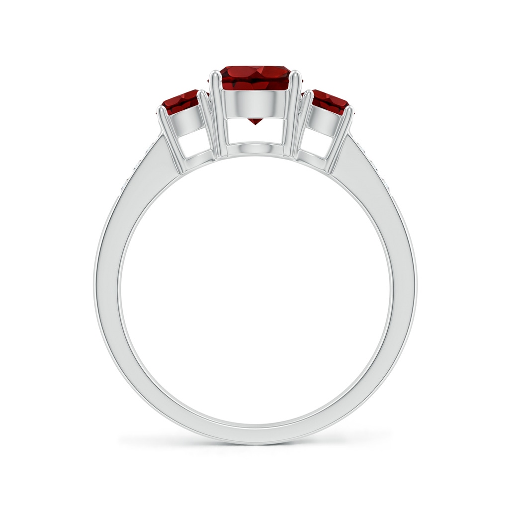 6mm AAAA Three Stone Round Garnet Ring with Diamond Accents in White Gold - side 199