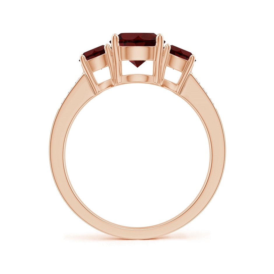 7mm AA Three Stone Round Garnet Ring with Diamond Accents in Rose Gold side 199