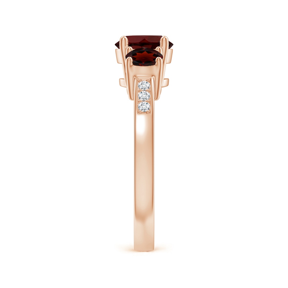 7mm AA Three Stone Round Garnet Ring with Diamond Accents in Rose Gold side 299