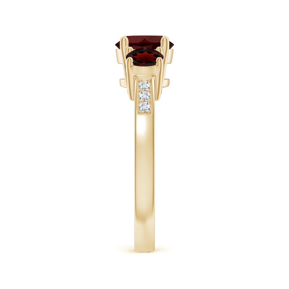 7mm AA Three Stone Round Garnet Ring with Diamond Accents in Yellow Gold side 299