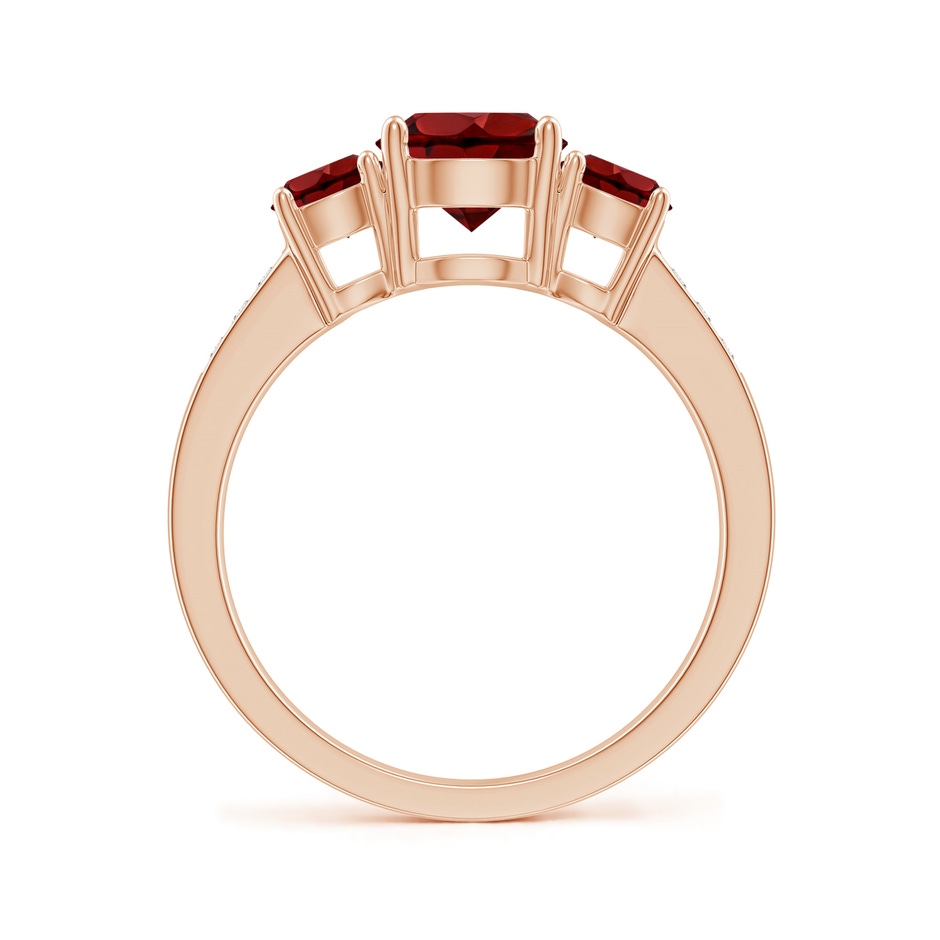 7mm AAAA Three Stone Round Garnet Ring with Diamond Accents in Rose Gold side 199