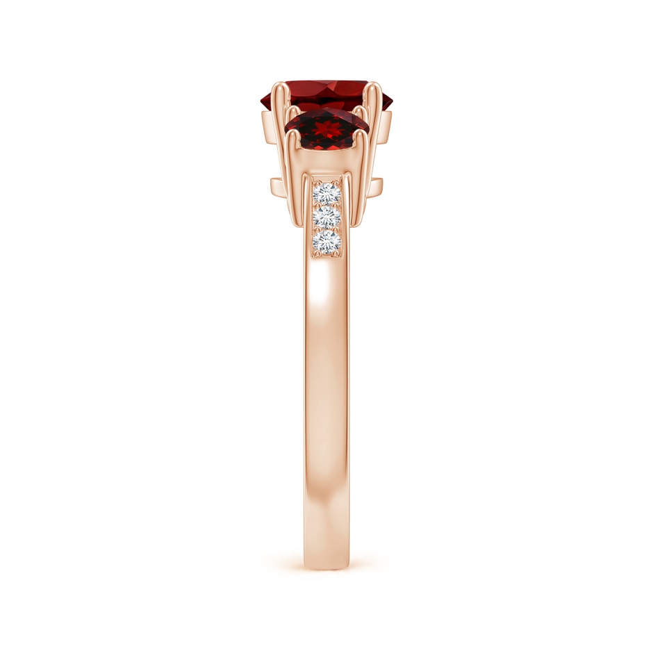 7mm AAAA Three Stone Round Garnet Ring with Diamond Accents in Rose Gold side 299