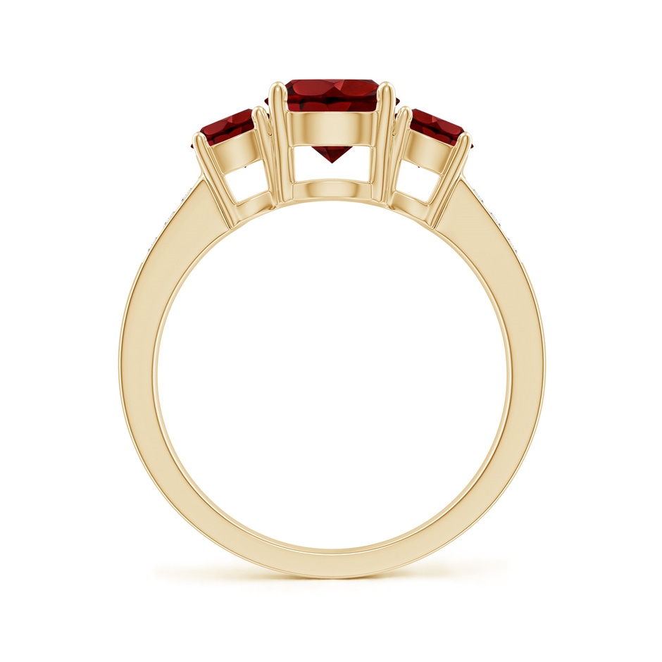 7mm AAAA Three Stone Round Garnet Ring with Diamond Accents in Yellow Gold side 199