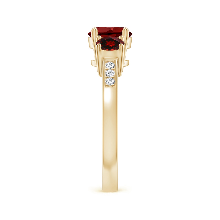 7mm AAAA Three Stone Round Garnet Ring with Diamond Accents in Yellow Gold side 299
