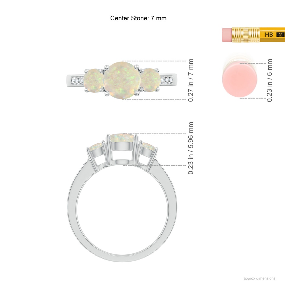 7mm AAA Three Stone Round Opal Ring with Diamond Accents in P950 Platinum ruler