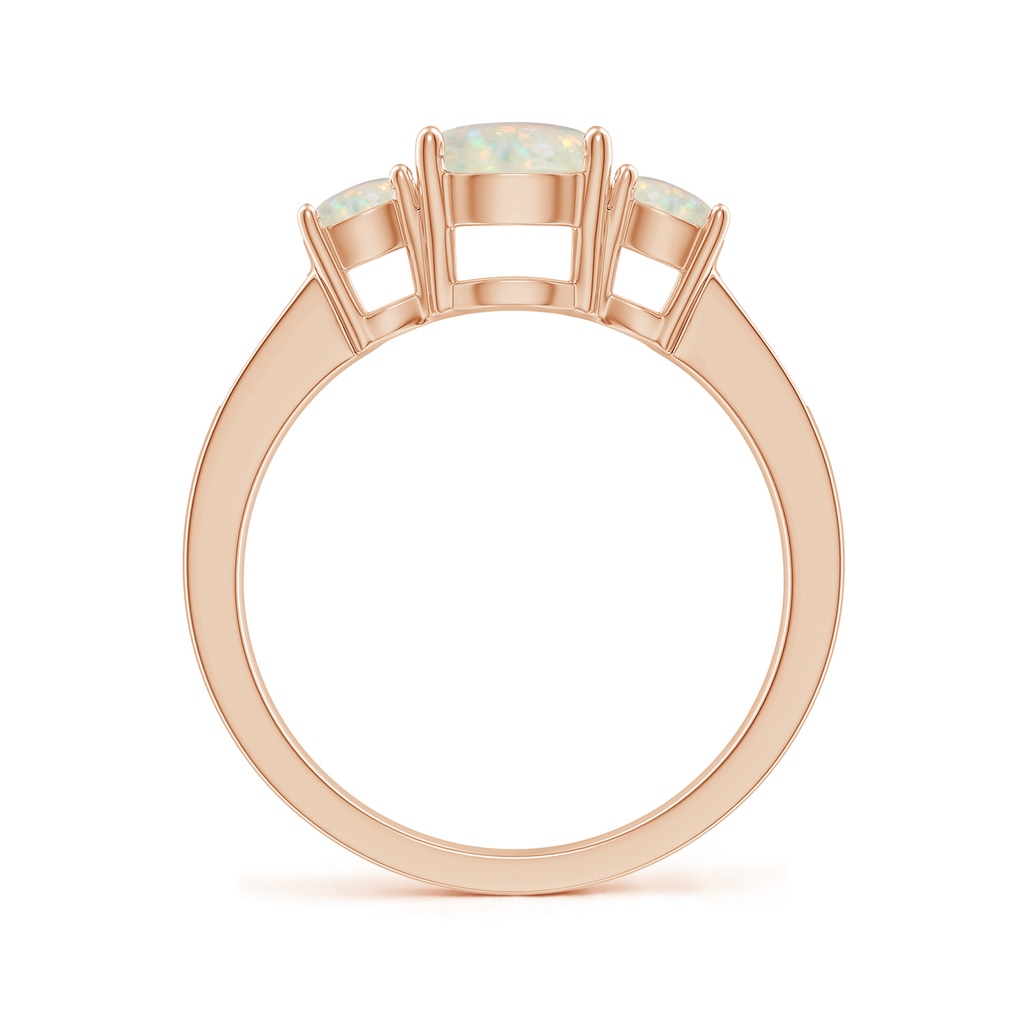 7mm AAA Three Stone Round Opal Ring with Diamond Accents in Rose Gold Side-1
