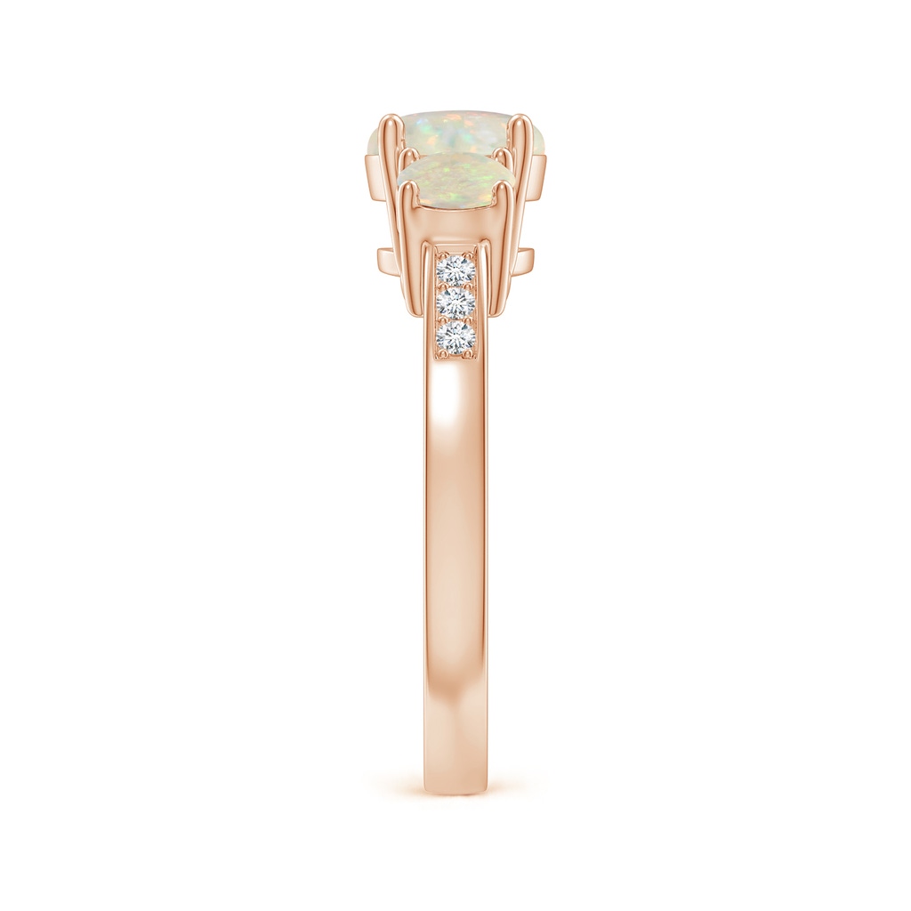 7mm AAA Three Stone Round Opal Ring with Diamond Accents in Rose Gold Side-2