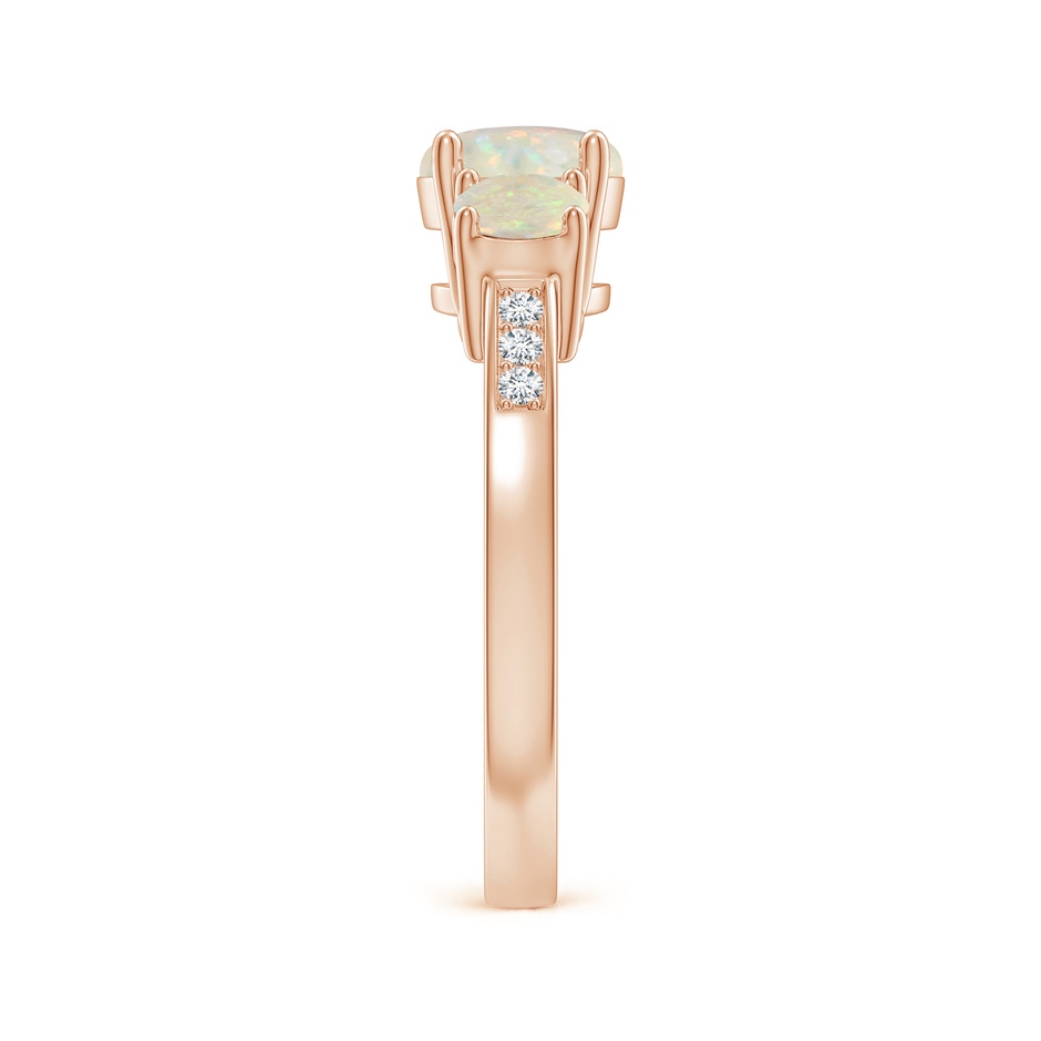7mm AAA Three Stone Round Opal Ring with Diamond Accents in Rose Gold side-2