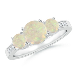 7mm AAA Three Stone Round Opal Ring with Diamond Accents in White Gold