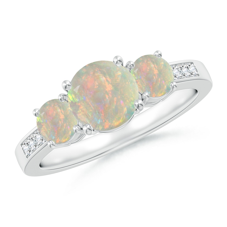 7mm AAAA Three Stone Round Opal Ring with Diamond Accents in P950 Platinum 