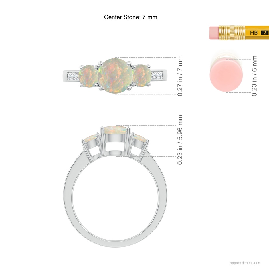 7mm AAAA Three Stone Round Opal Ring with Diamond Accents in P950 Platinum ruler