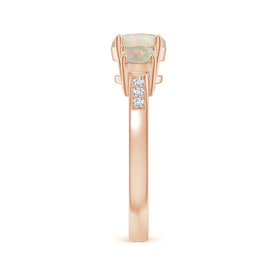 7mm AAAA Three Stone Round Opal Ring with Diamond Accents in Rose Gold side-2