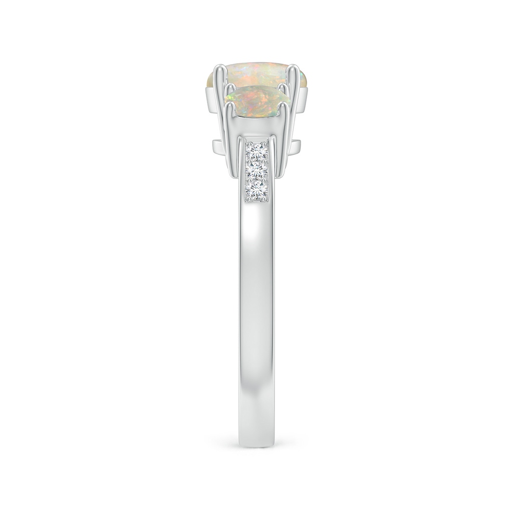 7mm AAAA Three Stone Round Opal Ring with Diamond Accents in White Gold Side-2