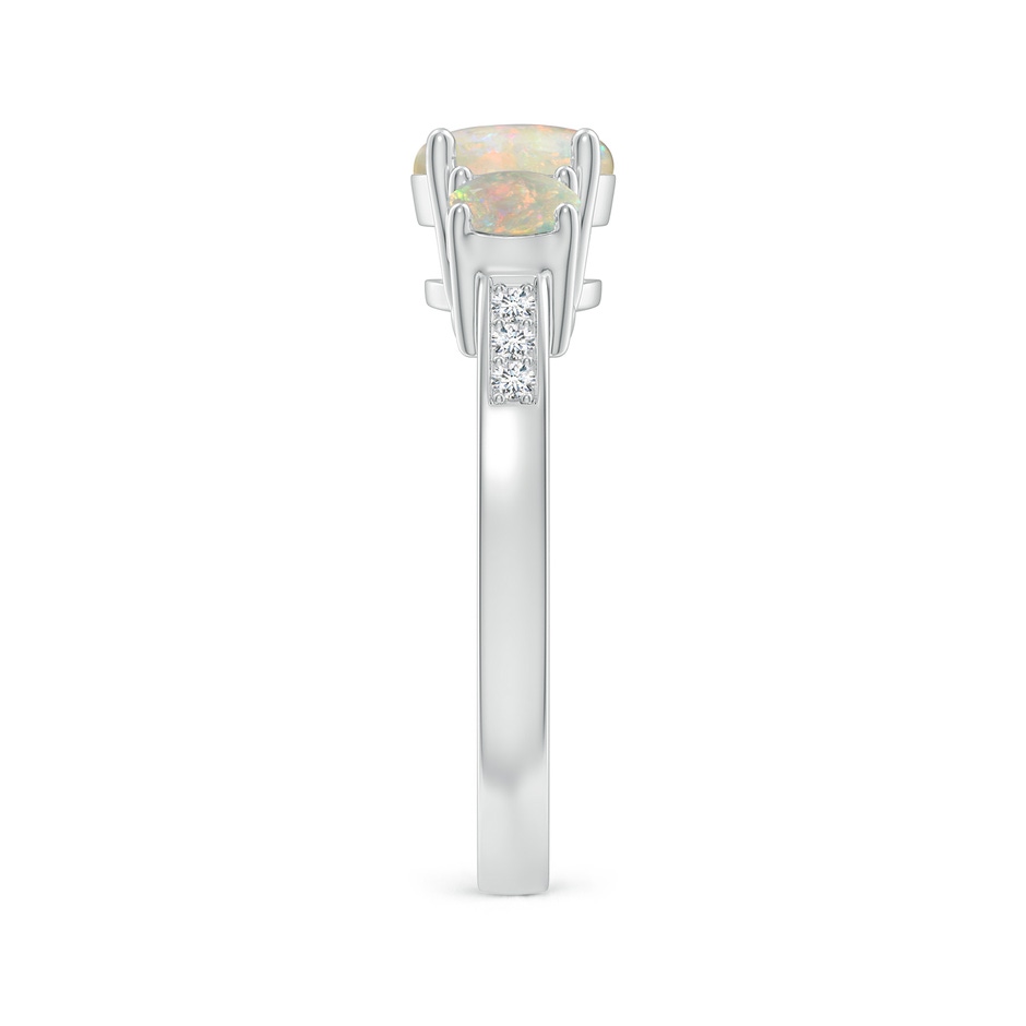 7mm AAAA Three Stone Round Opal Ring with Diamond Accents in White Gold side-2