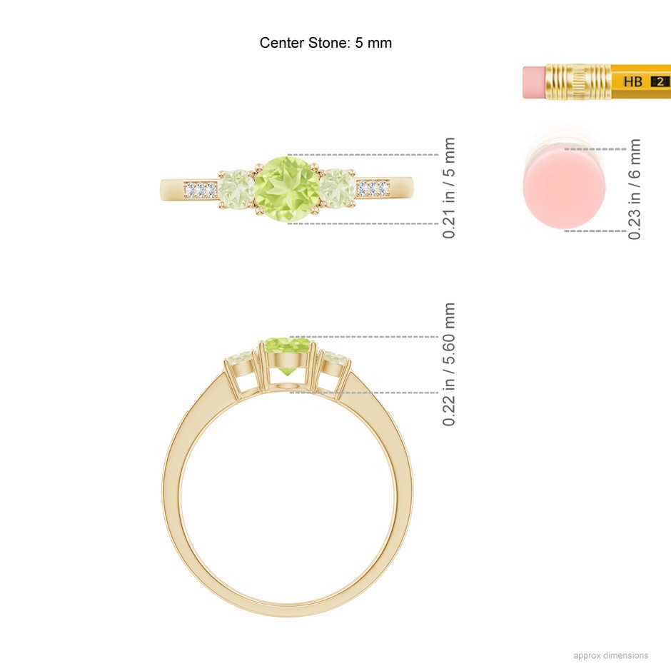 5mm A Three Stone Round Peridot Ring with Diamond Accents in 9K Yellow Gold product image