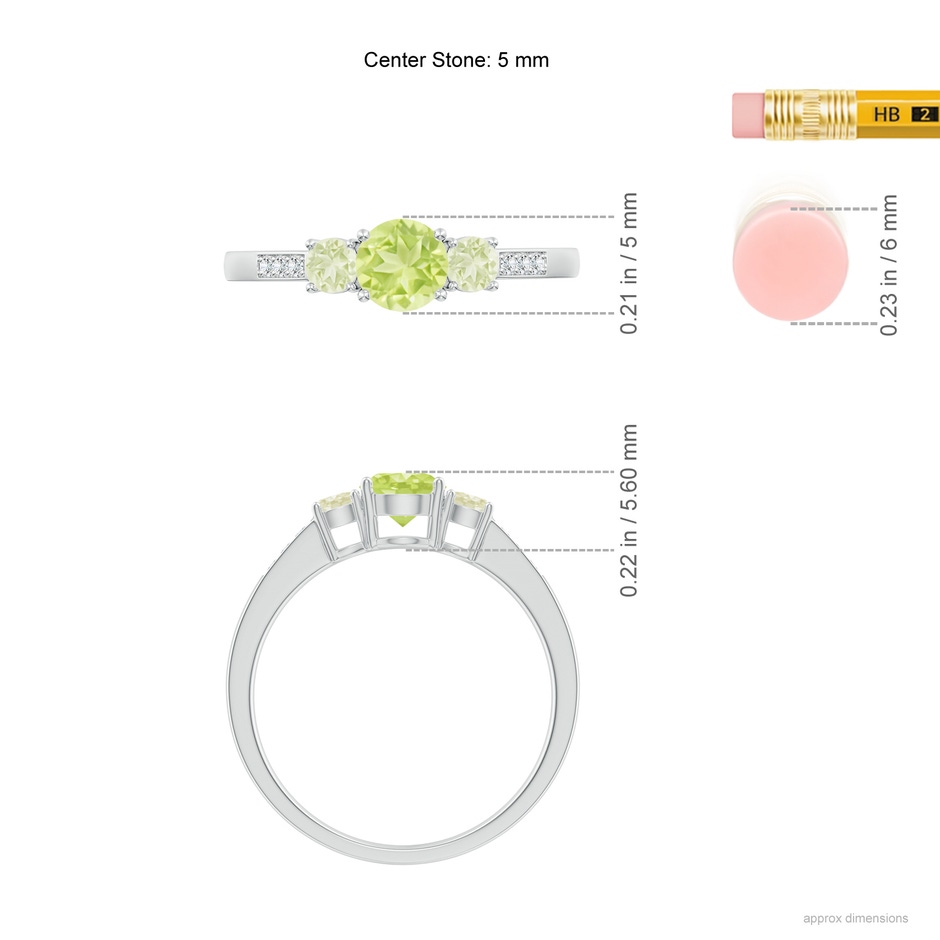 5mm A Three Stone Round Peridot Ring with Diamond Accents in P950 Platinum ruler