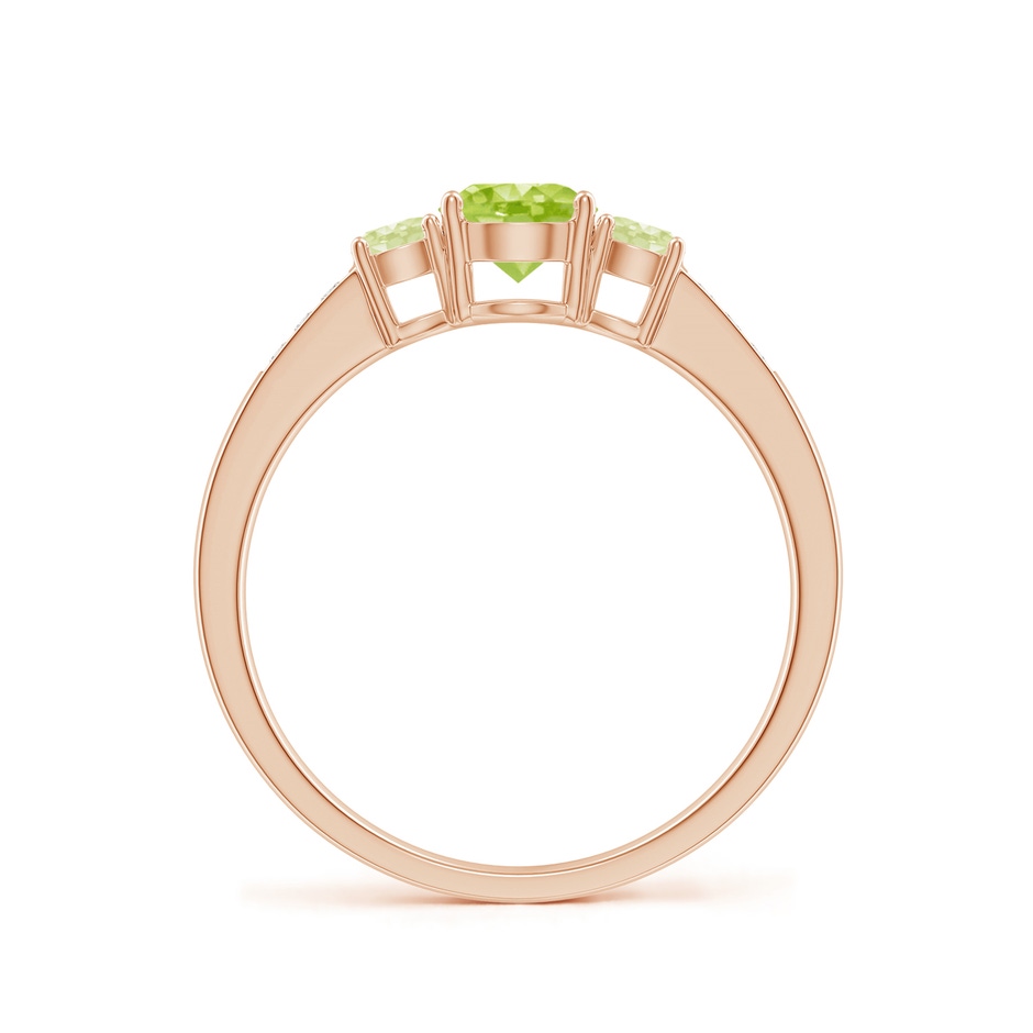 5mm AA Three Stone Round Peridot Ring with Diamond Accents in Rose Gold side-1