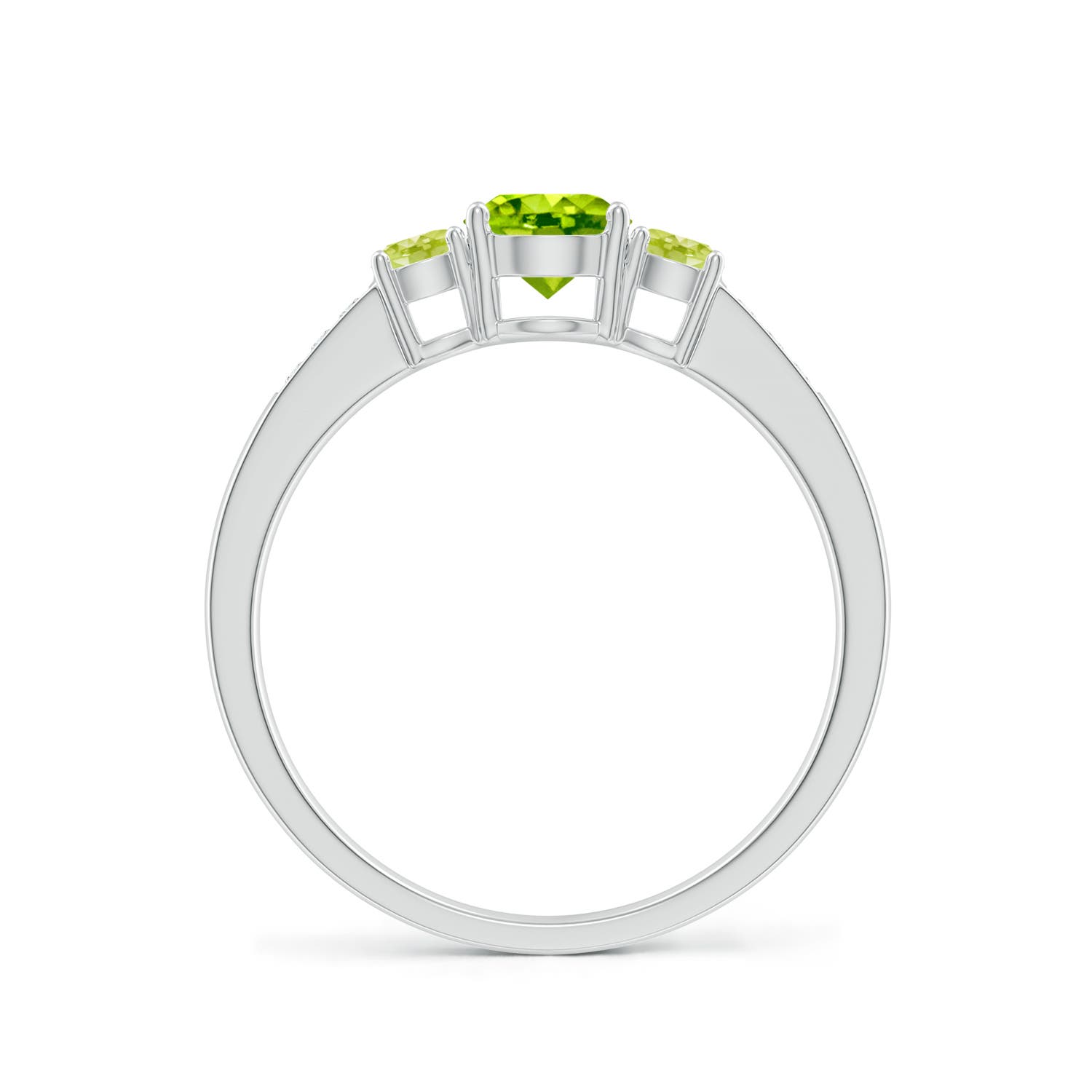 5mm AAA Three Stone Round Peridot Ring with Diamond Accents in P950 Platinum - side 3
