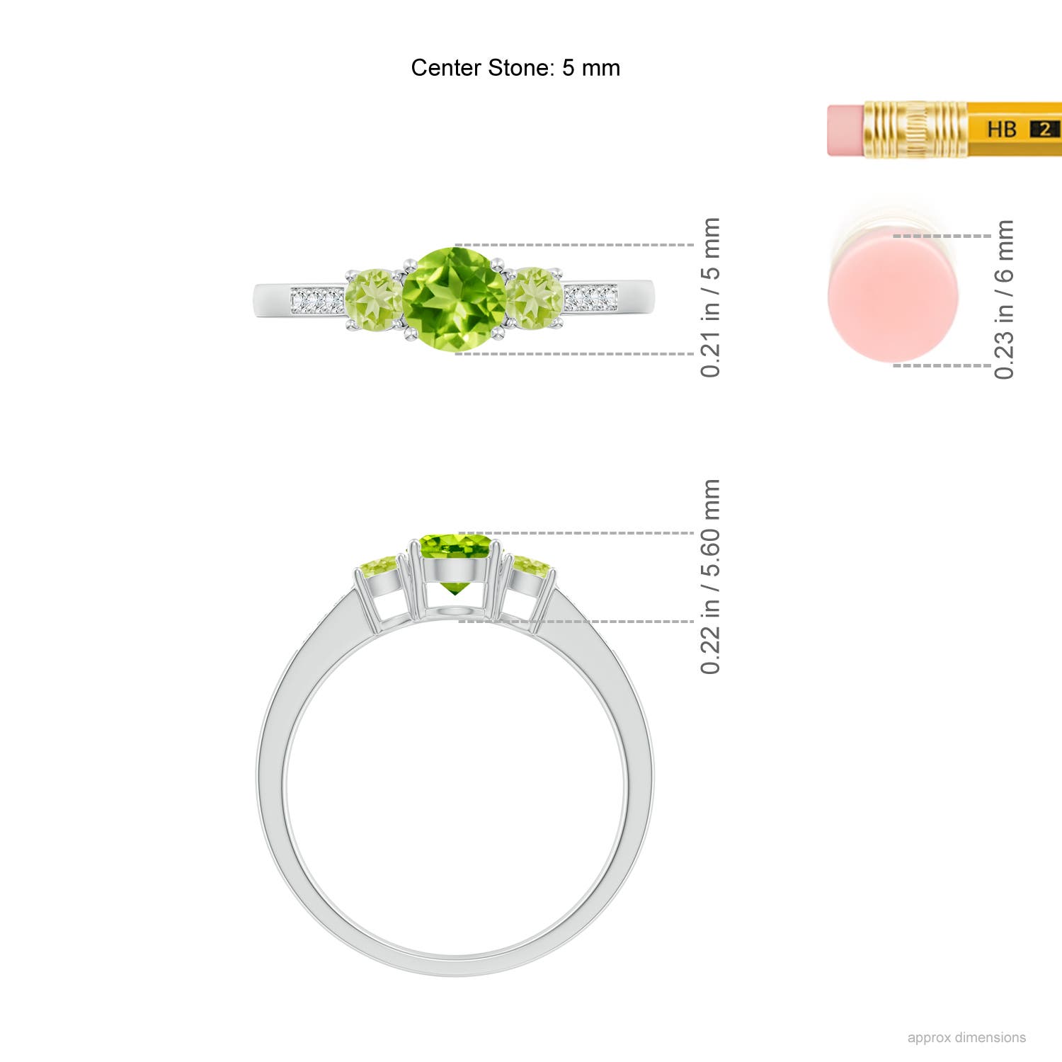 5mm AAA Three Stone Round Peridot Ring with Diamond Accents in P950 Platinum - ruler