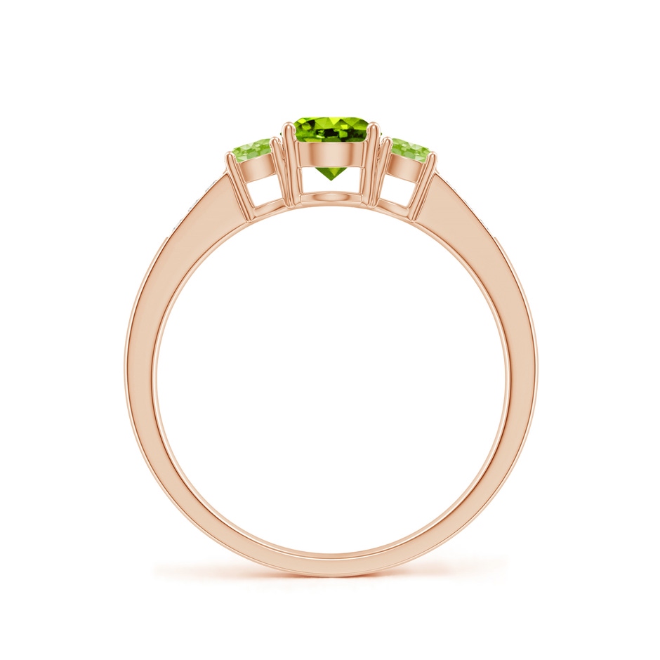 5mm AAAA Three Stone Round Peridot Ring with Diamond Accents in Rose Gold side-1