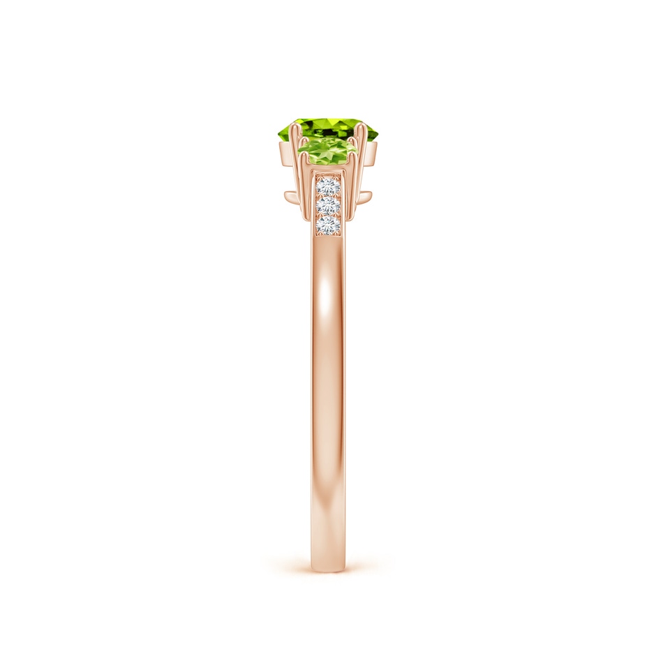 5mm AAAA Three Stone Round Peridot Ring with Diamond Accents in Rose Gold side-2