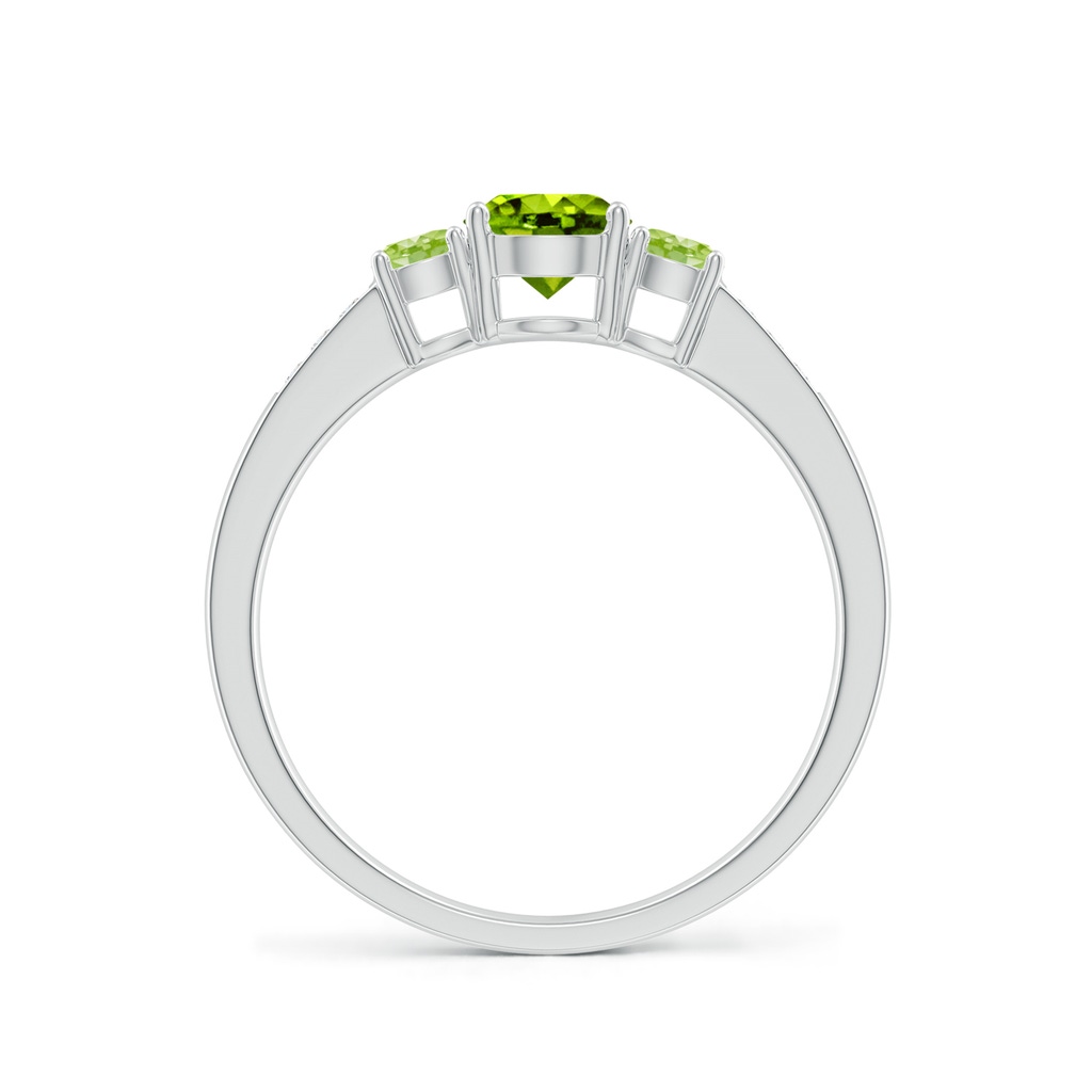 5mm AAAA Three Stone Round Peridot Ring with Diamond Accents in White Gold Side-1