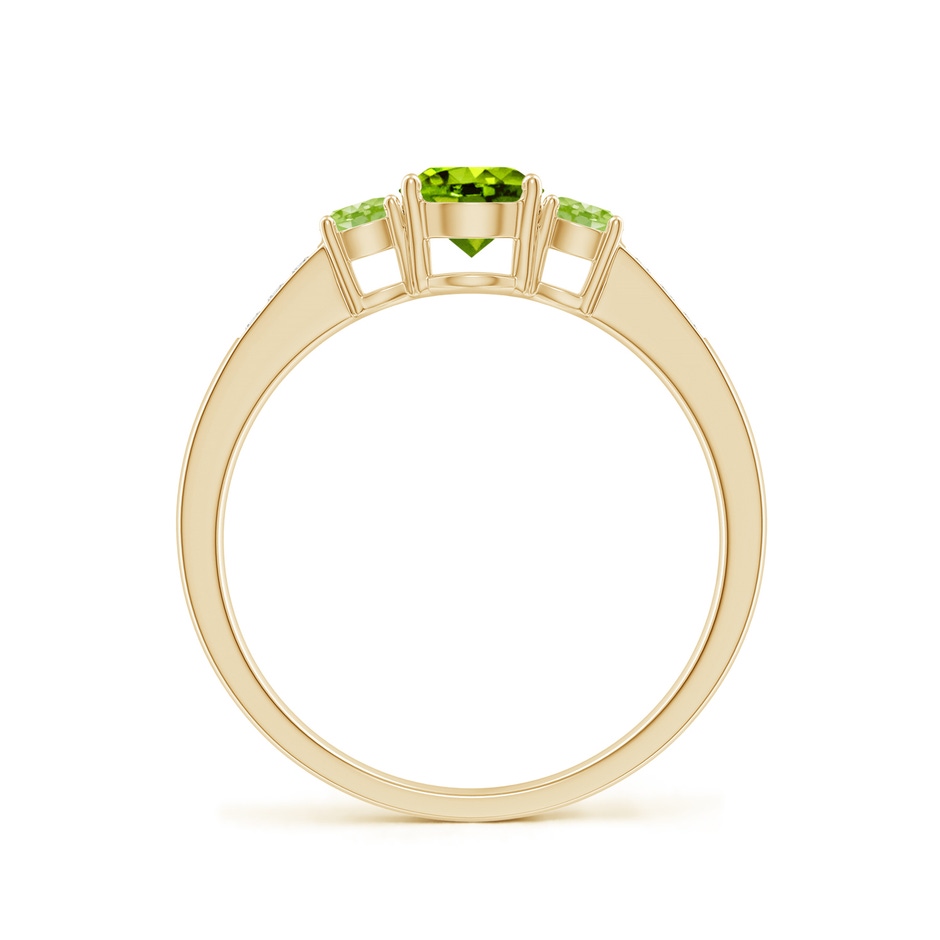 5mm AAAA Three Stone Round Peridot Ring with Diamond Accents in Yellow Gold side-1