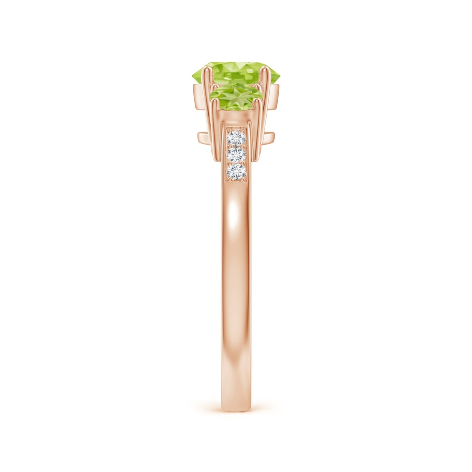 6mm AA Three Stone Round Peridot Ring with Diamond Accents in Rose Gold side-2