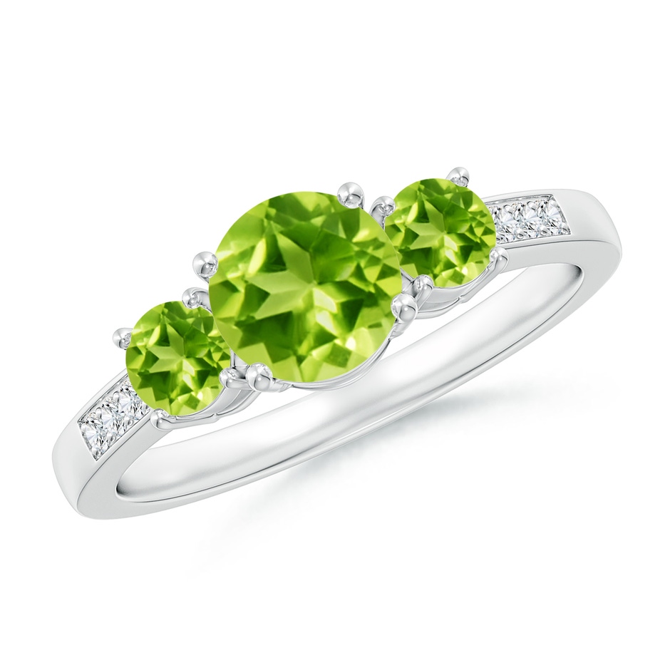 6mm AAA Three Stone Round Peridot Ring with Diamond Accents in White Gold 
